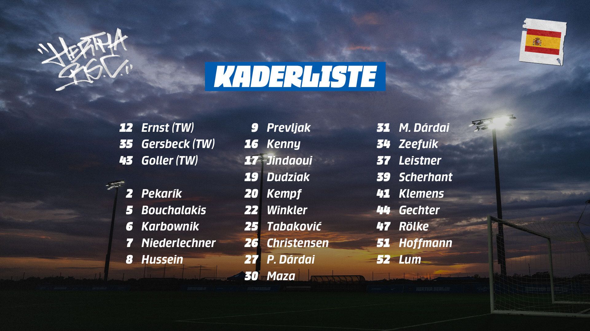 Unser Aufgebot für das Trainingslager.