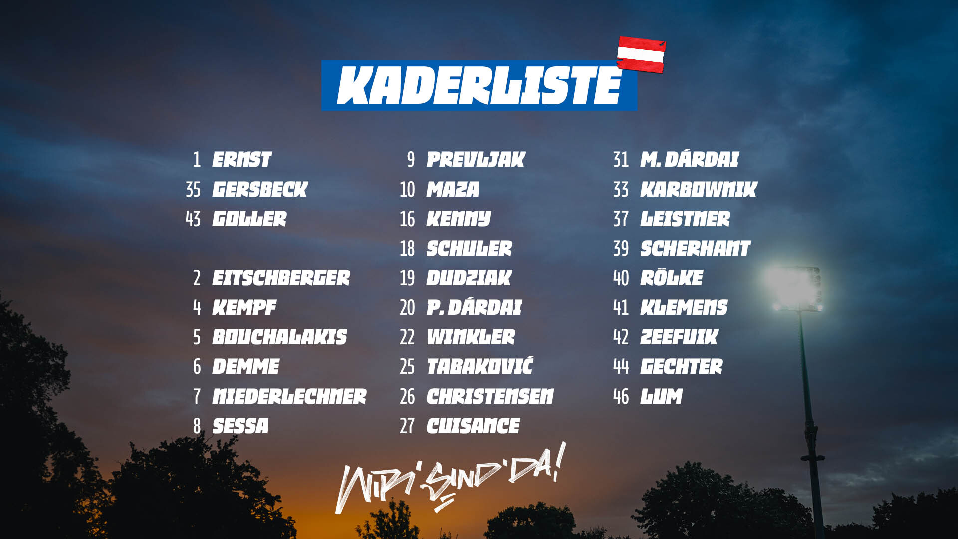 Grafik zur Kaderliste unserer Profis im Trainingslager.