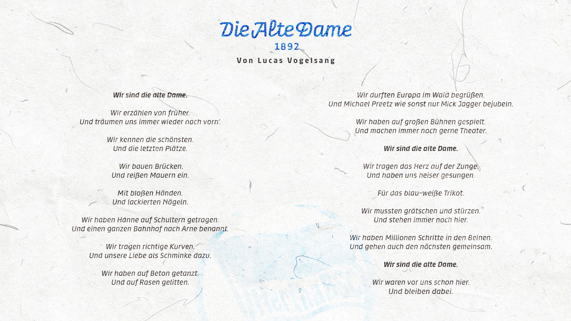 Lucas Vogelsangs Gedicht für die Alte Dame.