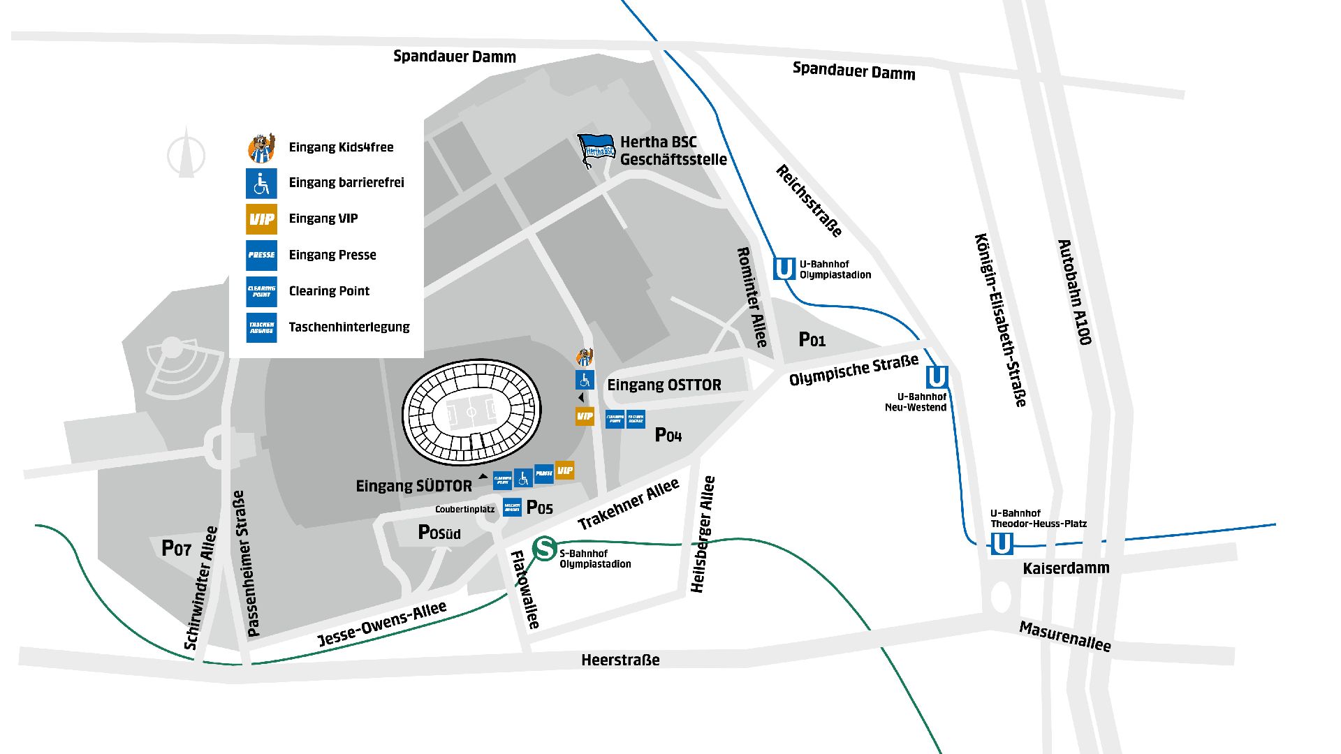 Ein detaillierter Lageplan für das Olympiastadion.