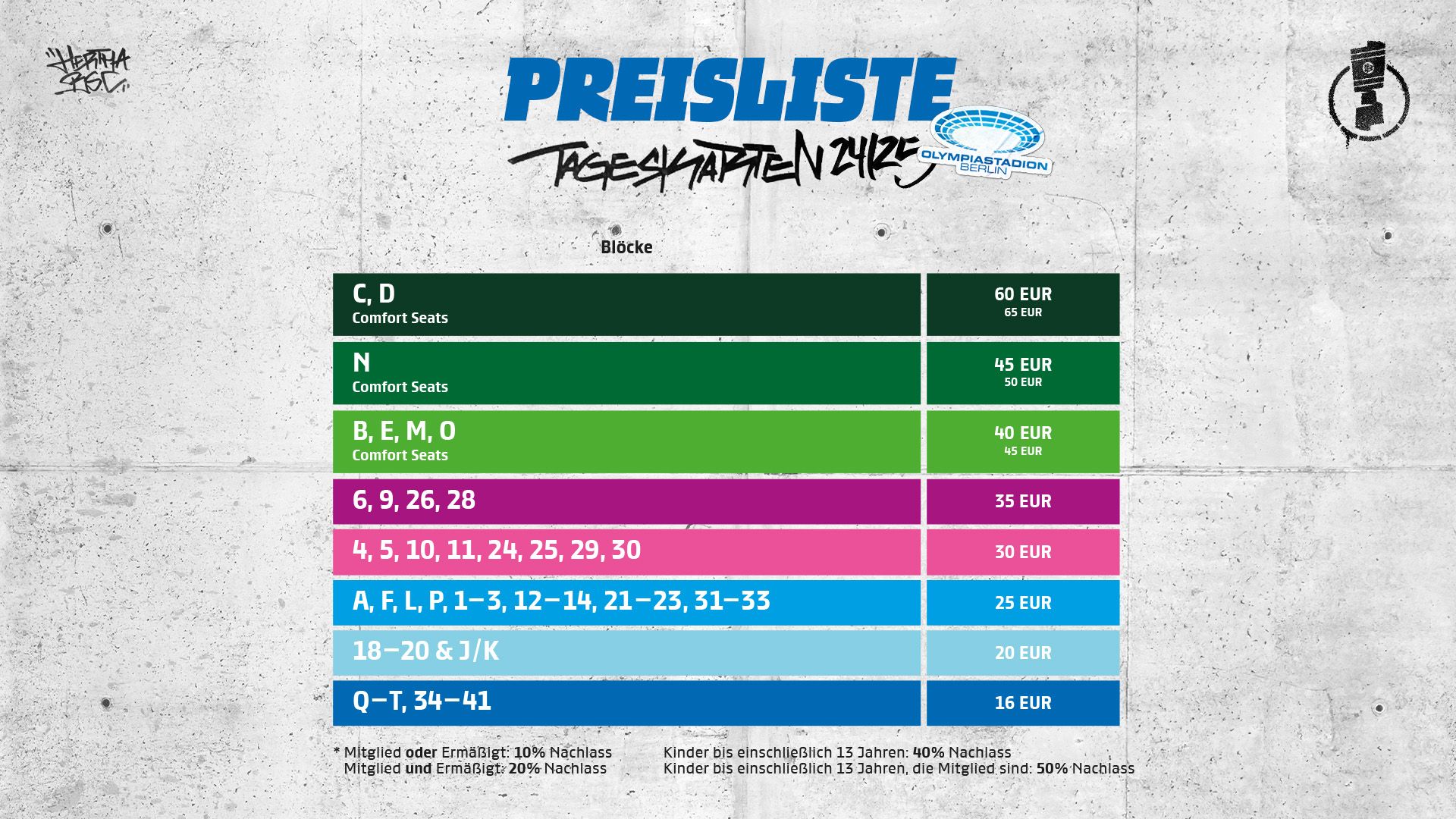 Die aktuelle Preisliste für den Pokal-Spieltag im Olympiastadion.