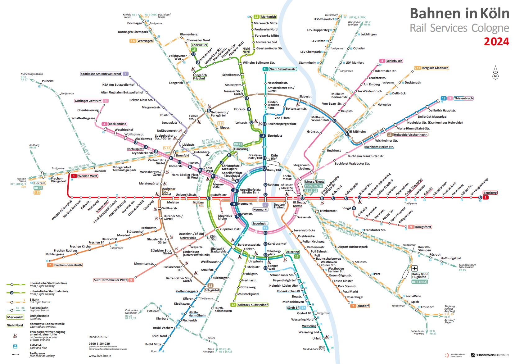 Der Plan des KVB-Streckennetzes.