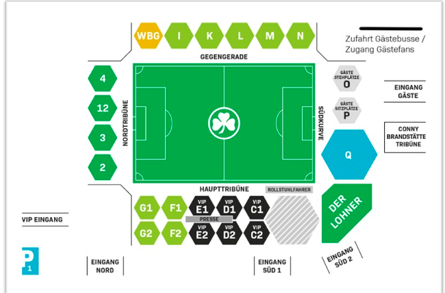 Karte mit Stadionplan.