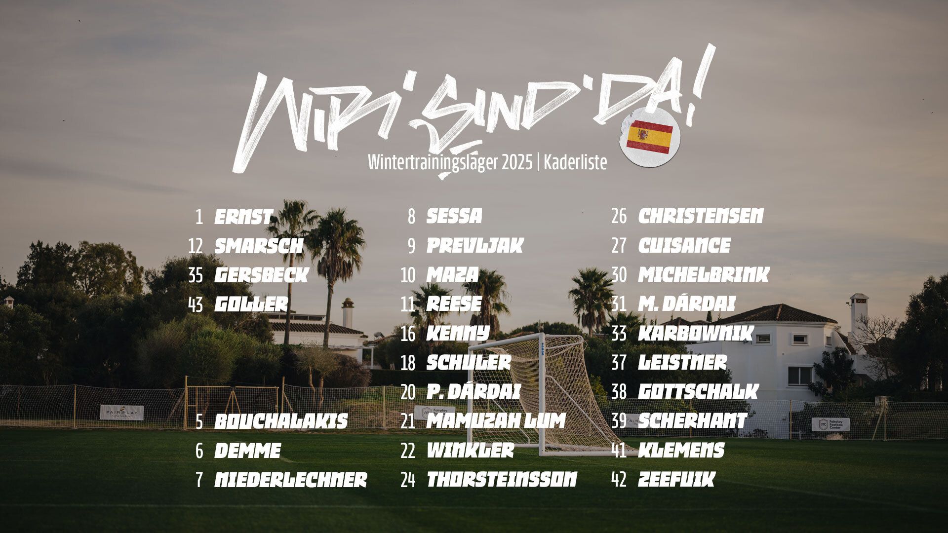 Die Kaderliste für das Trainingslager in Spanien im Januar 2025.