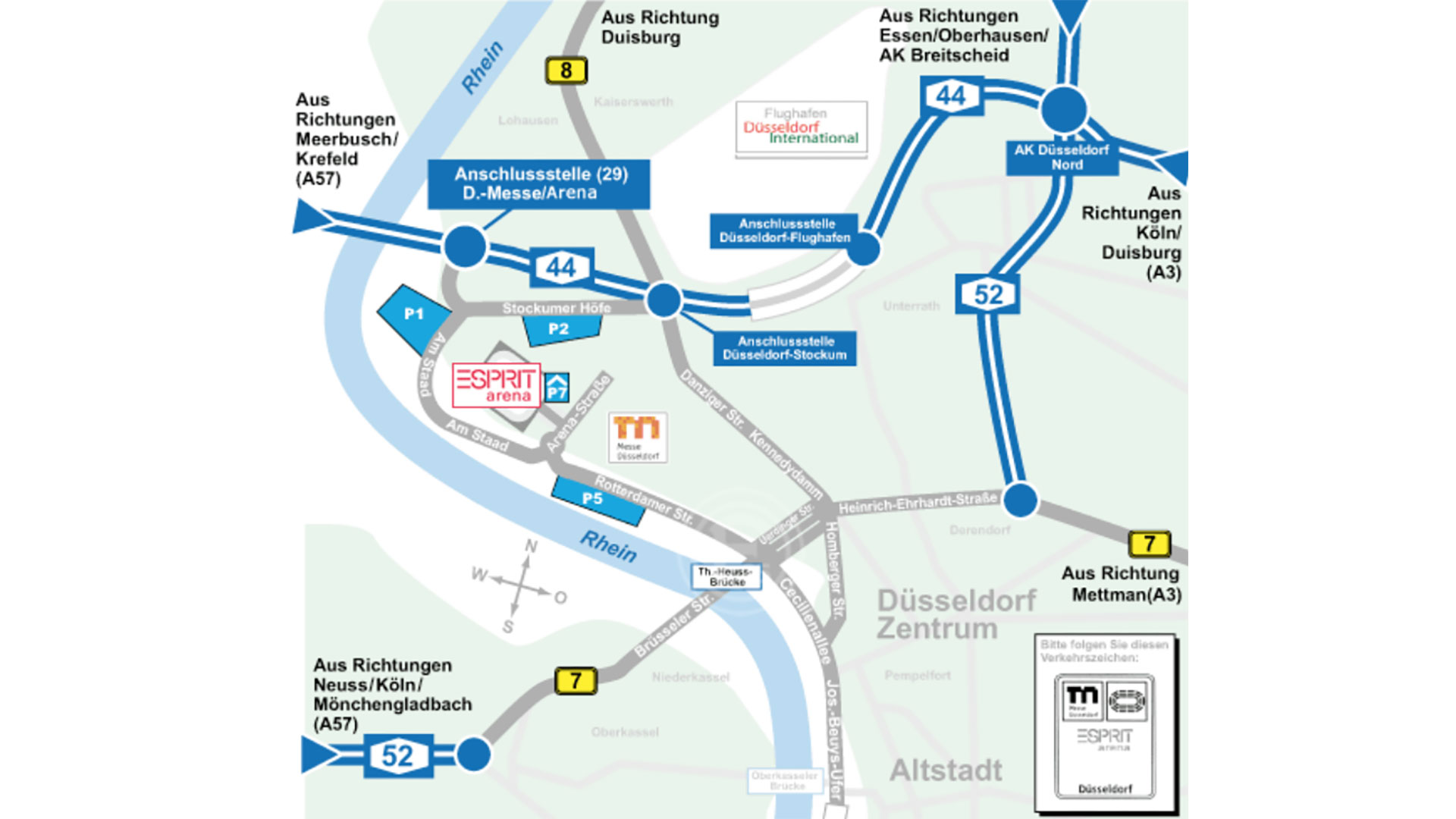 Grafik der Anfahrtswege zum Düsseldorfer Stadion.