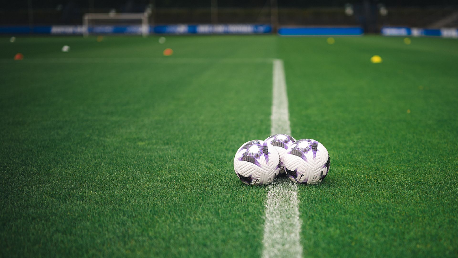 Auf dem Rasen im Stadion auf dem Wurfplatz/Amateurstadion liegen Bälle.