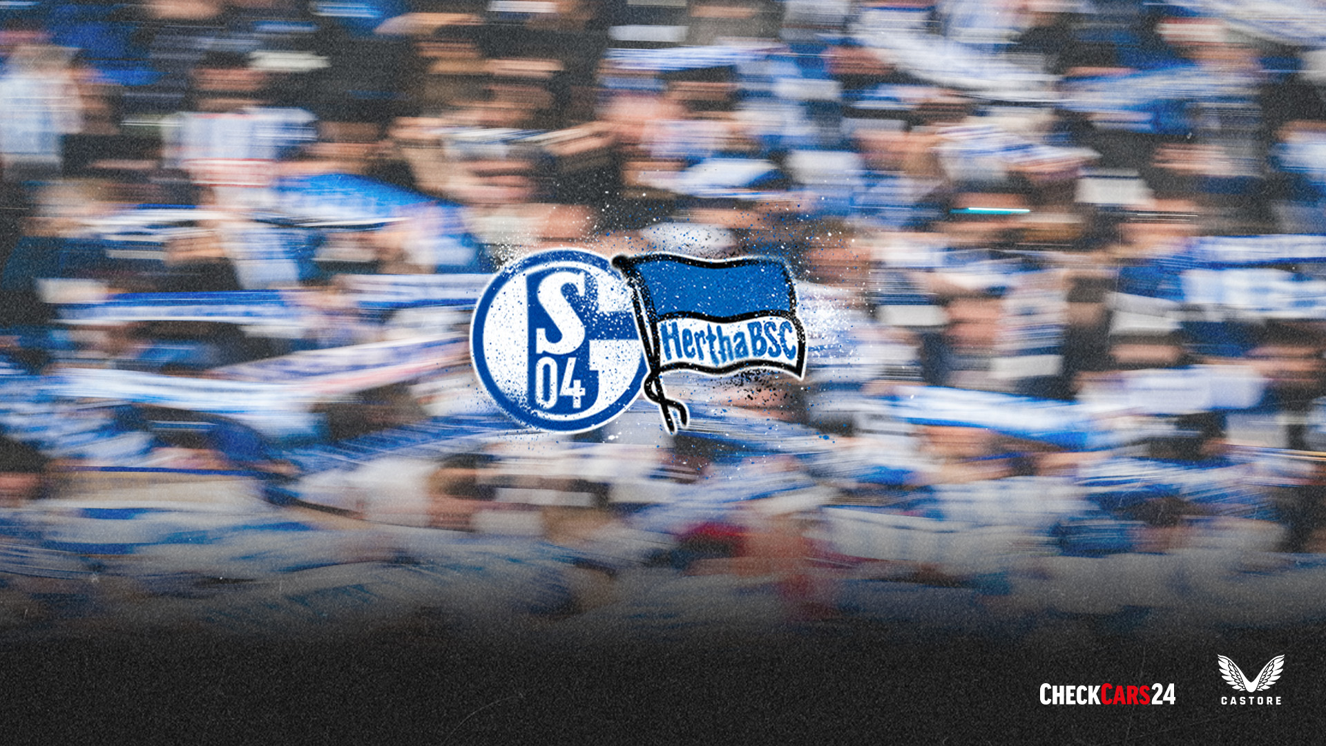 Die Logos von Hertha BSC und Schalke 04 vor einem verschwommenen Hintergrund aus Hertha-Schals.