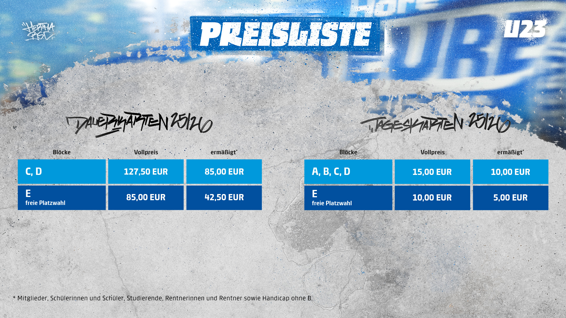 Die U23-Preisliste für die Saison 2025/26