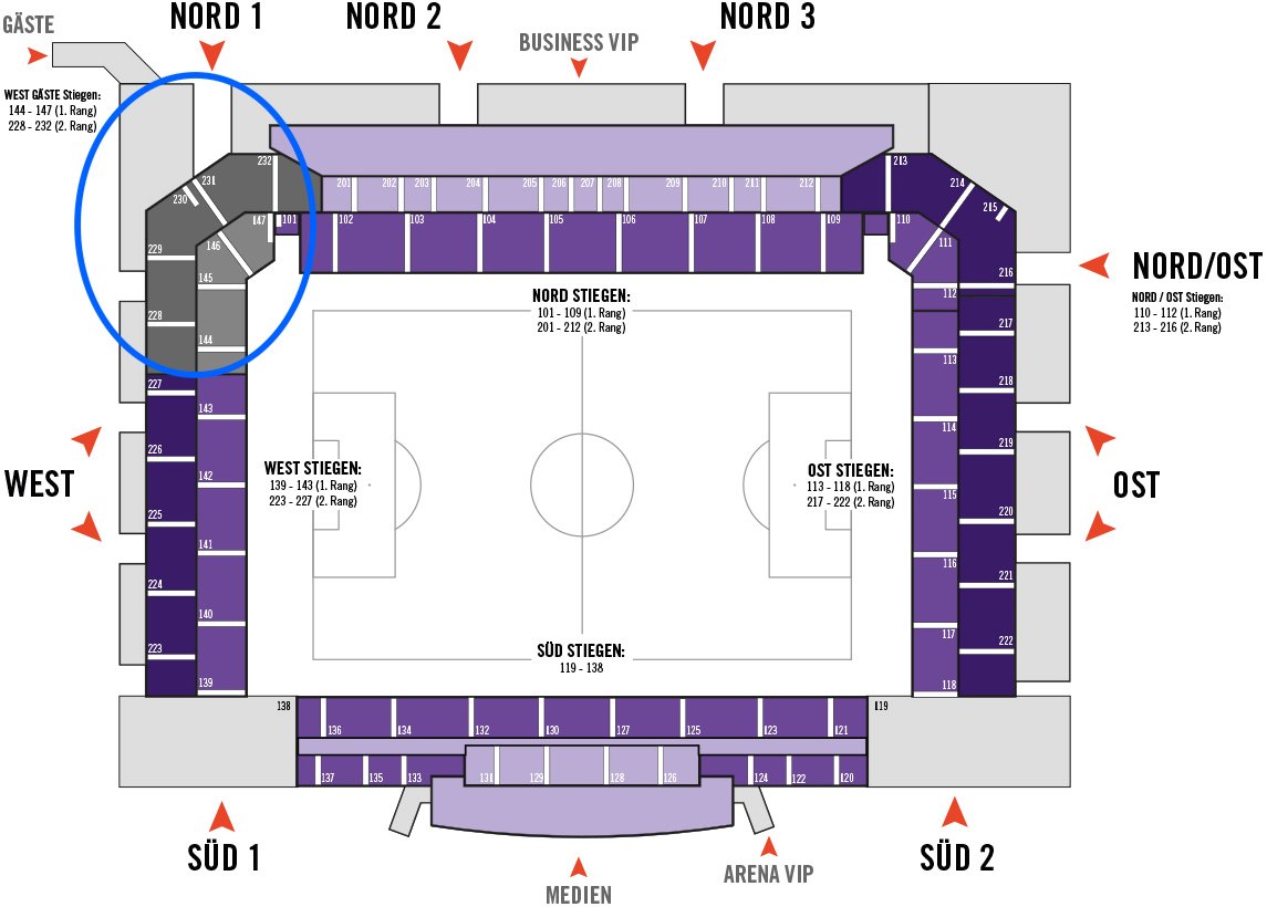Lageplan der Generali Arena in Wien.