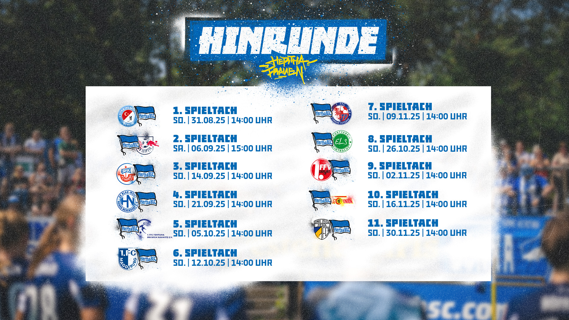 Die Begegnungen unserer 1. Frauen an den Spieltagen 1 bis 11 in der Regionalliga Nordost.