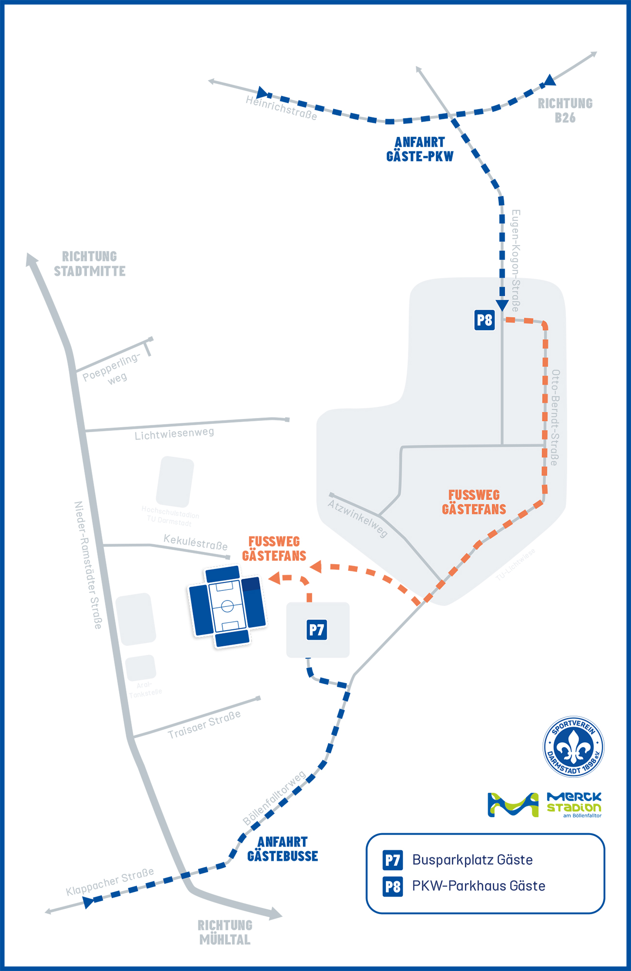 Übersichtsgrafik der Anfahrt für Gäste in Darmstadt.