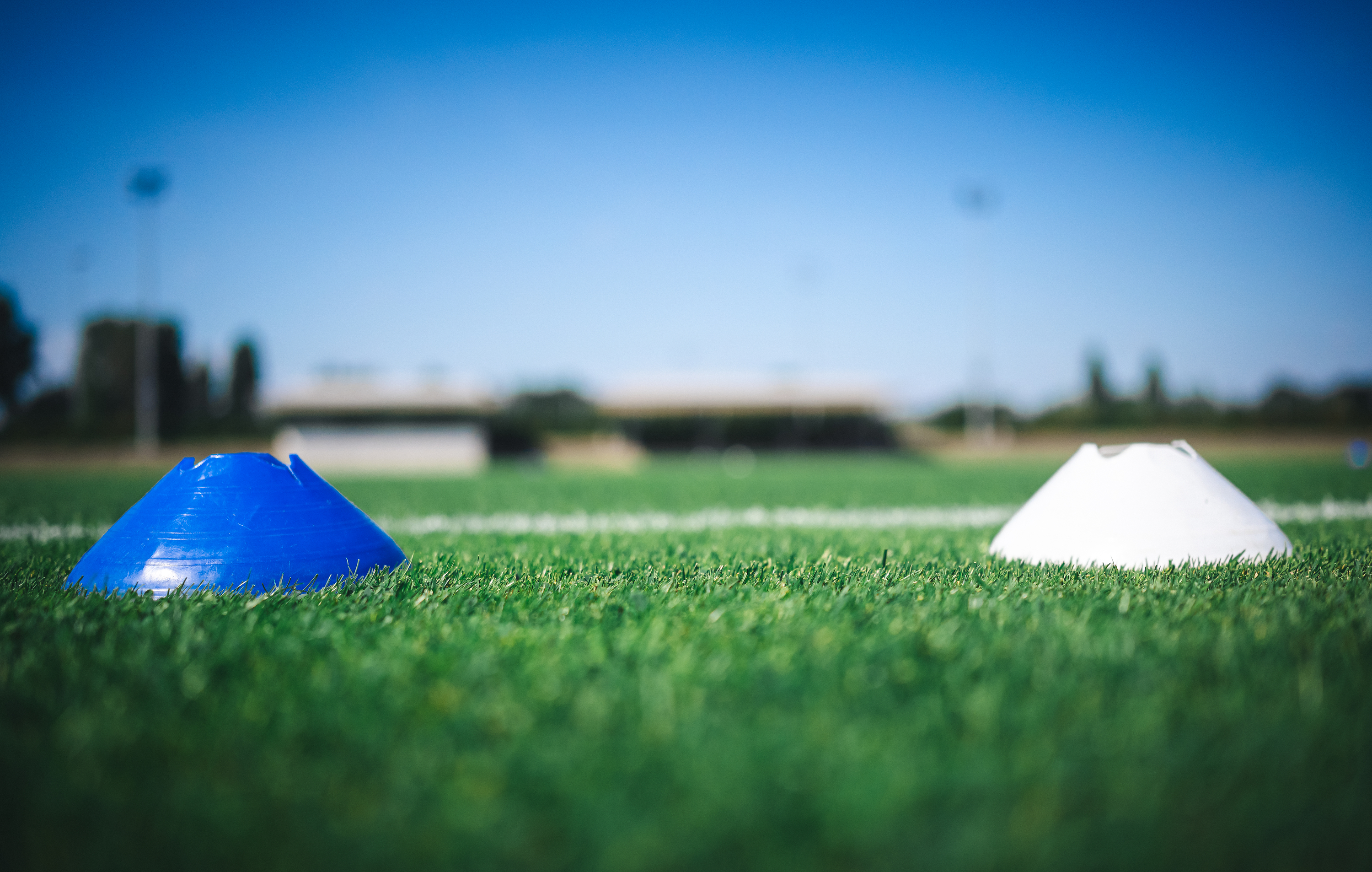 Zwei Hütchen auf dem Trainingsplatz.