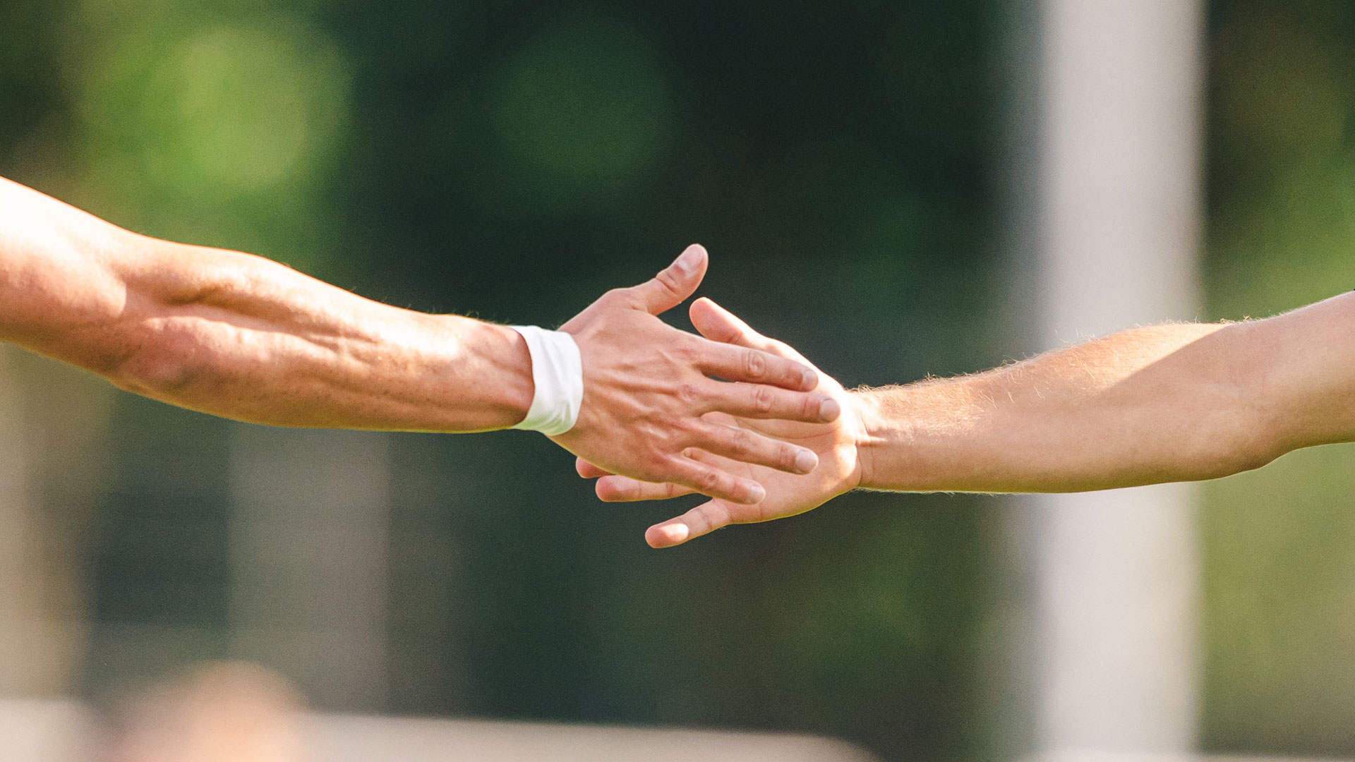 Zwei Menschen klatschen ab.