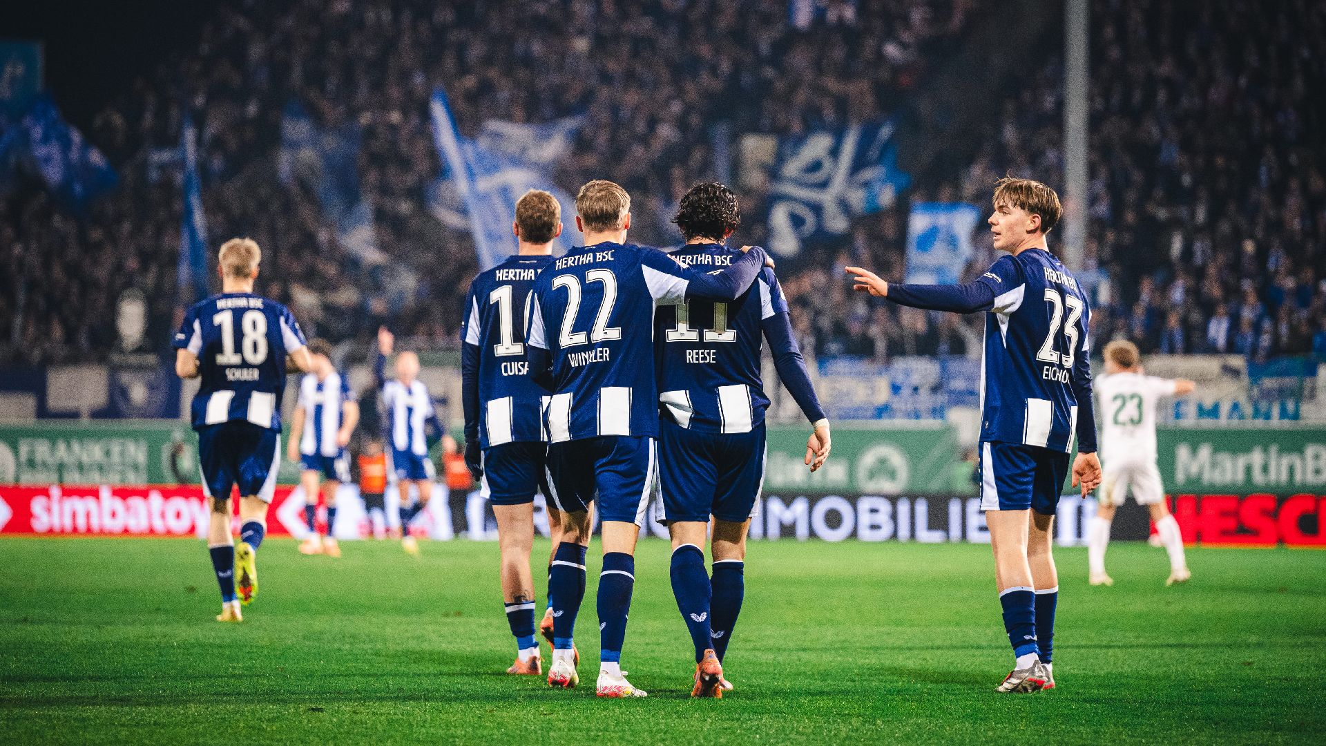 Jubelbild der Hertha-Spieler.