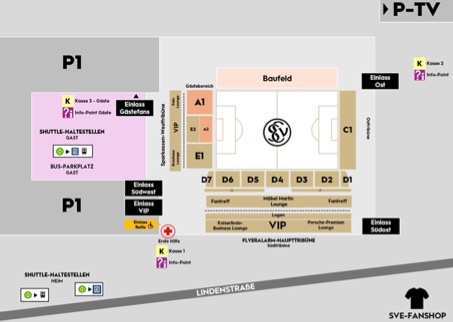 Eine Übersichtsgrafik von den Parkplätzen rund ums Stadion in Elversberg.