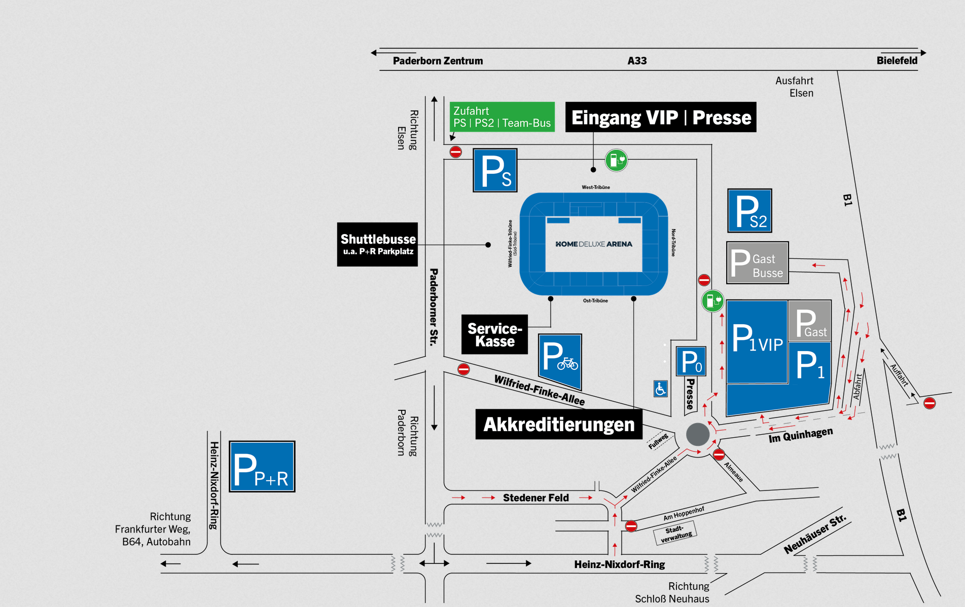 Anfahrtsskizze zur Paderborner Arena.