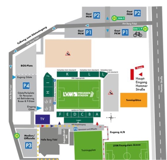 Die Umgebung des Preußenstadions.