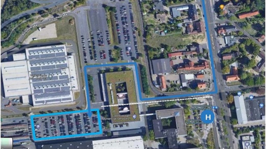 Shuttleparkplatz in Braunschweig.