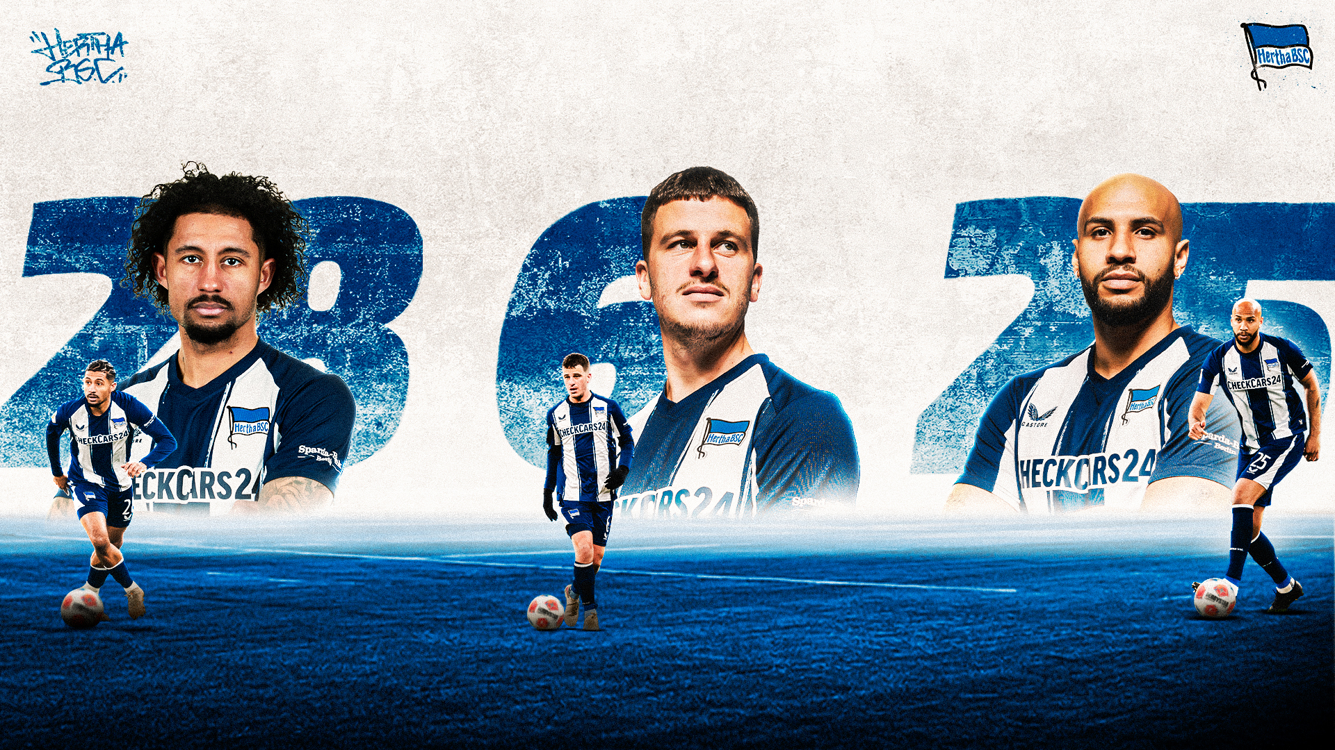 Jeremy Dudziak, Diego Demme und John Anthony Brooks im Hertha-Trikot.