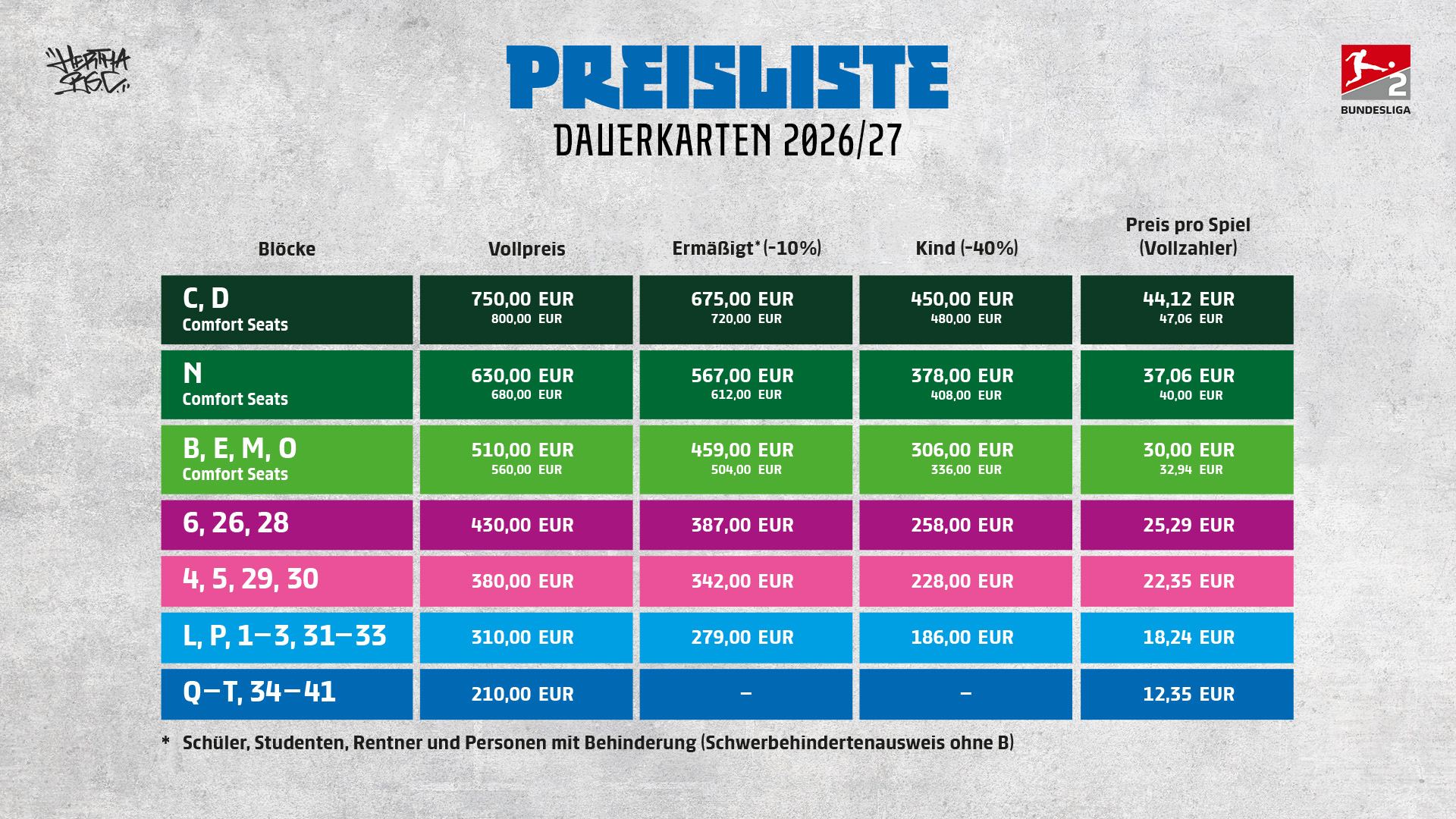 Preise für unsere Profi-Dauerkarte 2026/27.