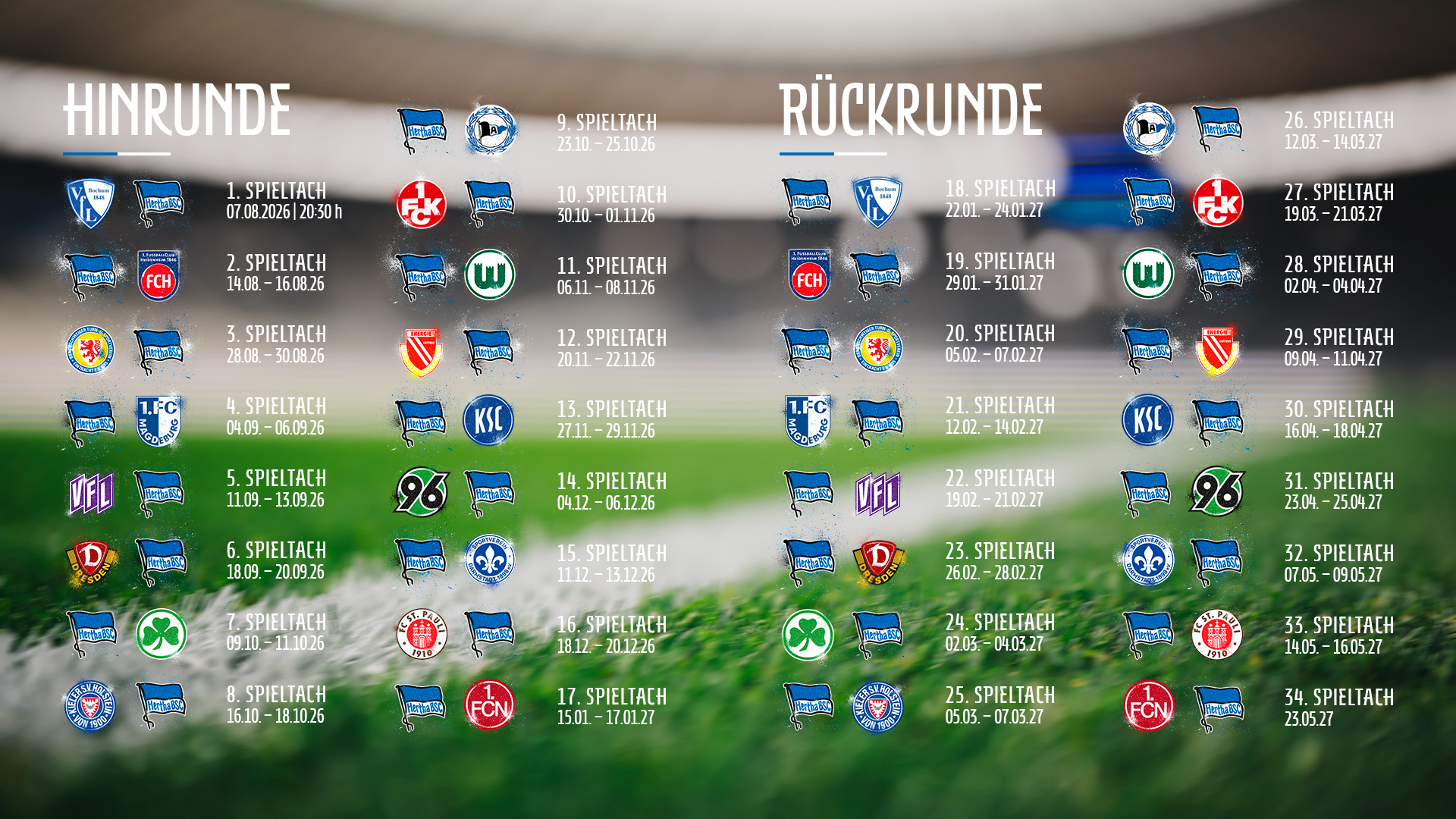 Der komplette Spielplan für die Saison 2026/27.