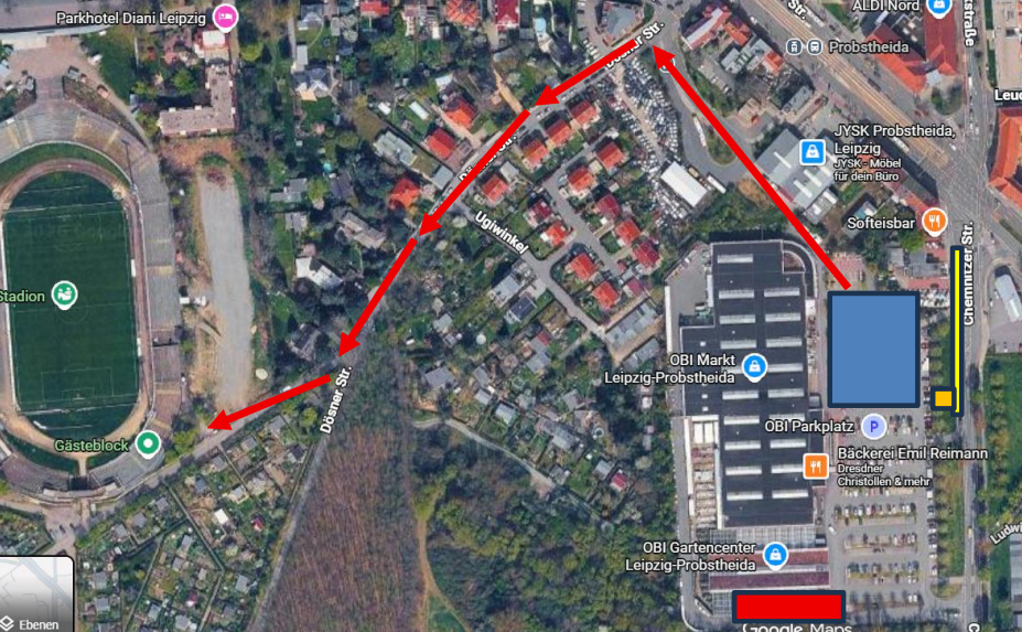 Parkplatzplan mit Markierungen.