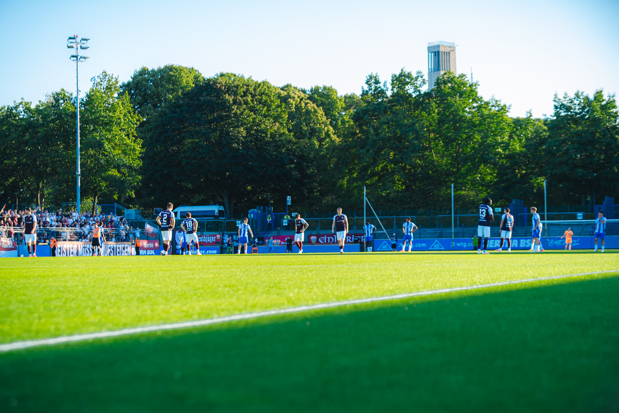 Die Spieler stehen auf dem Rasen.