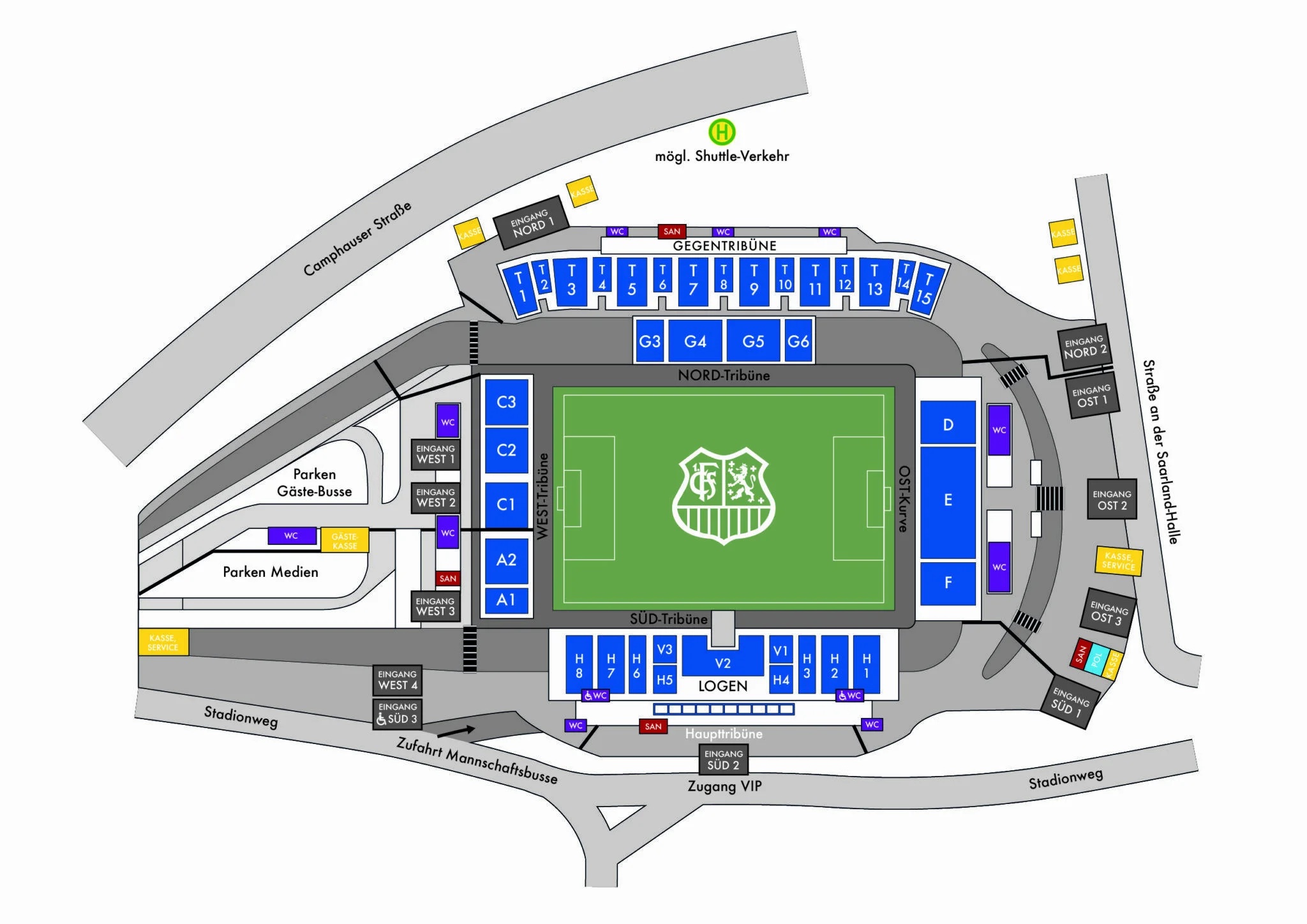 Stadionplan vom Ludwigspark in Saarbrücken.