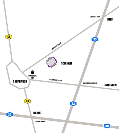 Karte zur Anreise zum Stadion an der Bremer Brücke in Osnabrück.