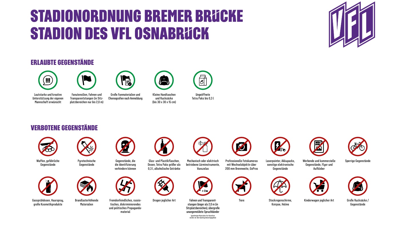 Grafik zu verbotenen und erlaubten Gegenständen im Stadion in Osnabrück.