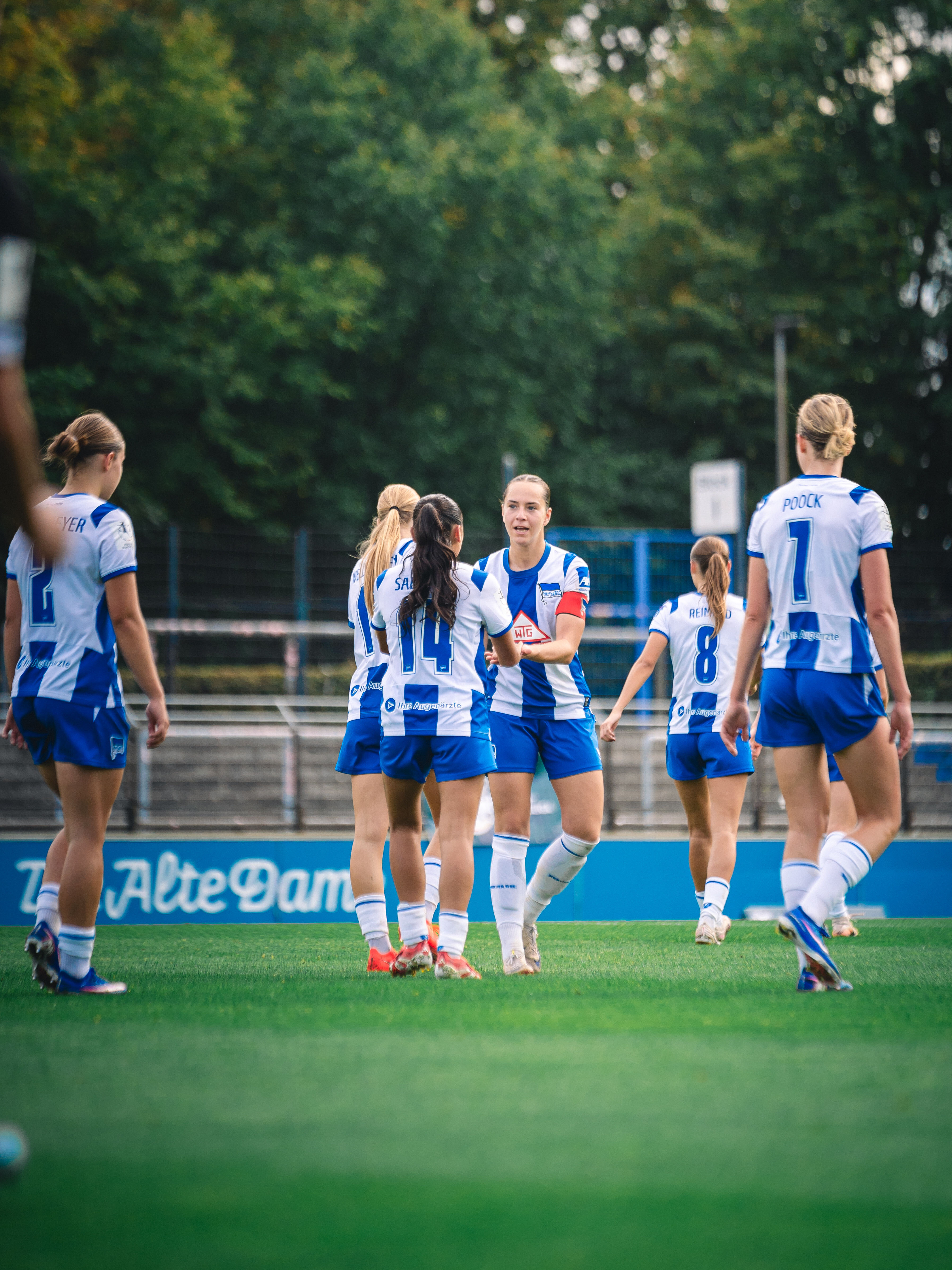 Unsere Frauen bejubeln einen Treffer.