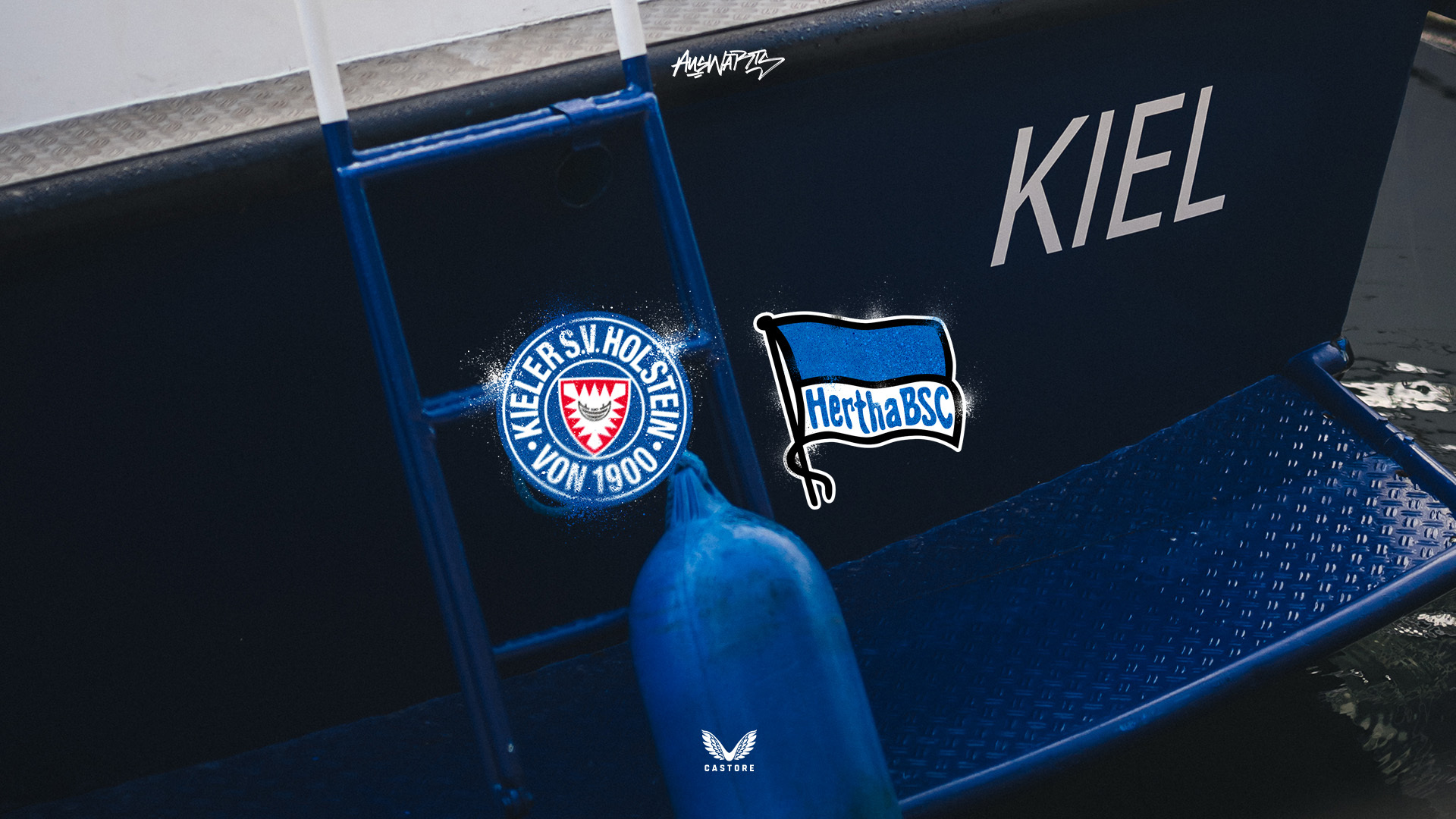 Grafik zur Ticketinfo mit dem Wappen von Holstein Kiel und unserer Fahne.