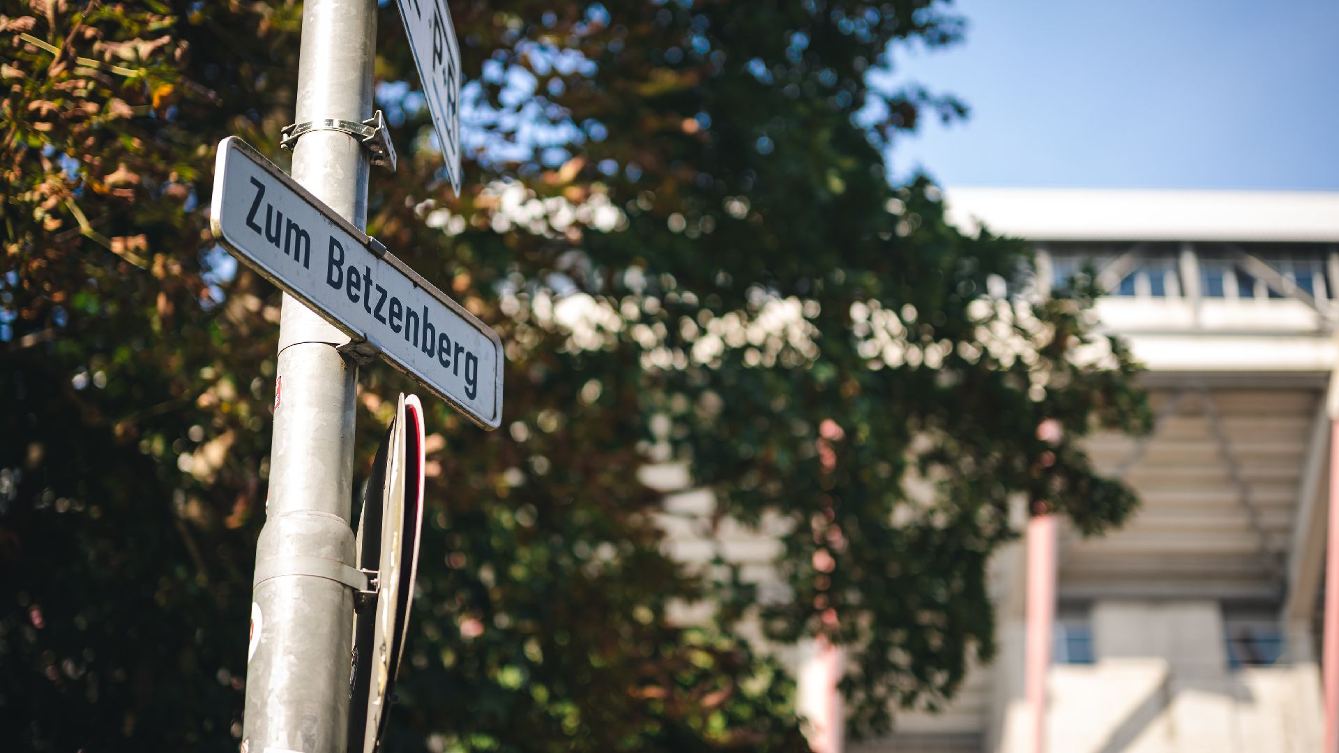 Ein Straßenschild mit der Aufschrift ,Zum Betzenberg' welches zum Stadion zeigt.